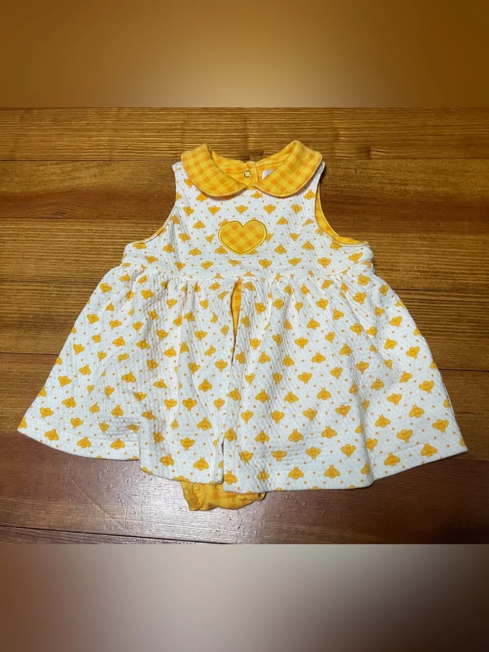 Vintage Gymboree Rainbow Tag Yellow Heart Bumble Bee Print Dress with Collar XS